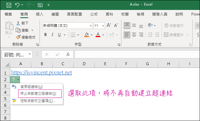 Excel-儲存格中的網址是否自動建立超連結的使用