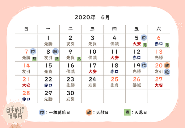 「和曆六曜」日本人也有看日子的習慣，他們不使用農民曆/日本農