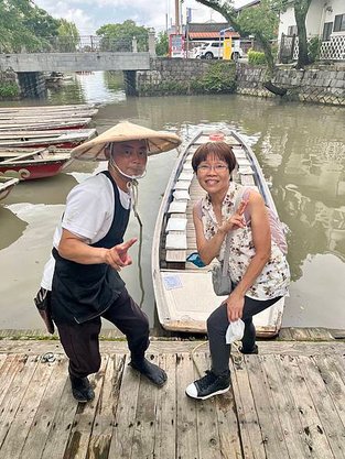 柳川－搭乘木筏穿梭在運河間欣賞美景/水上日式小店的抹茶冰淇淋