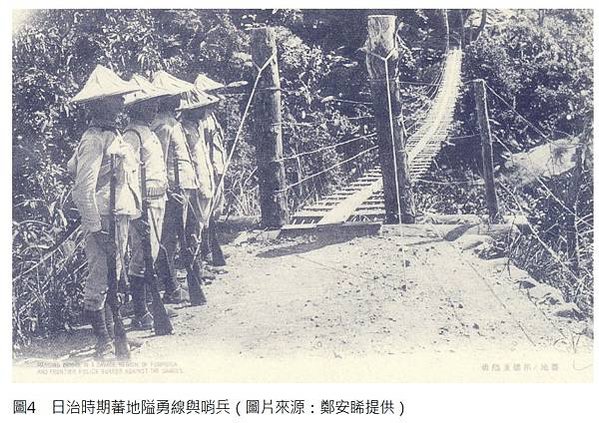 1901年的台灣行政區劃圖，紅線係當時所稱「漢蕃交界線」（實