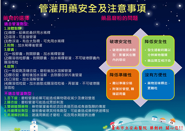 管灌用藥安全及注意事項衛教海報