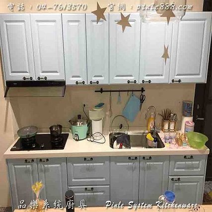 『廚具』『中部廚具』『工廠直營』『系統廚具規劃』『品樂廚具』淺藍鄉村風廚具組❤