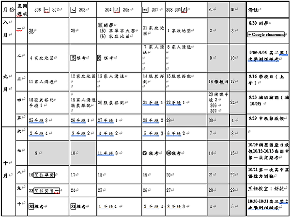 112上學期家政課程進度表