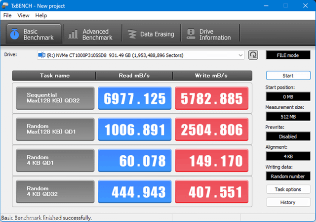 美光Micron Crucial P310 PCle Gen4 NVMe M.2 SSD TxBENCH最大讀取與寫入速度