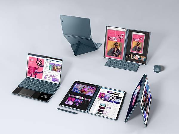 【新聞照片2】具備多模式使用的特色，Yoga Book 9i 打造涵蓋筆電、平板，與雙創作、雙閱讀和雙展示等豐富的使用情境。