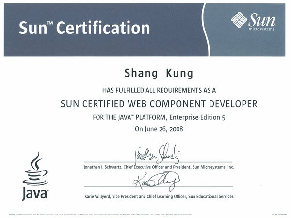 我的最新認證： SCWCD(310-083) [ Sun Java J2EE 1.5]