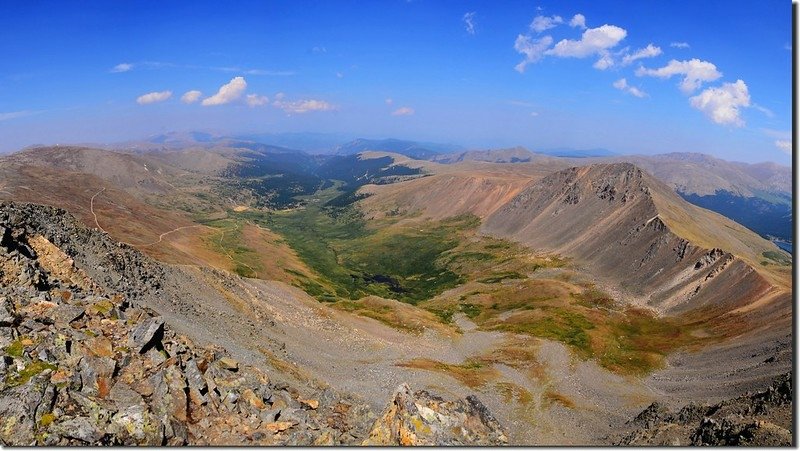 Looking down at the valley from the summit of Argentine Peak