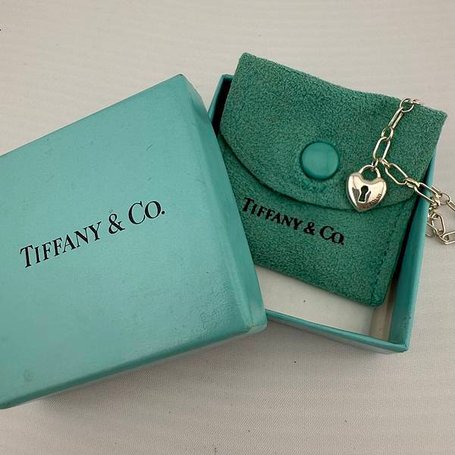 Tiffany&amp;Co.蒂芬妮 純銀925 心型鎖頭手鍊 鍊長