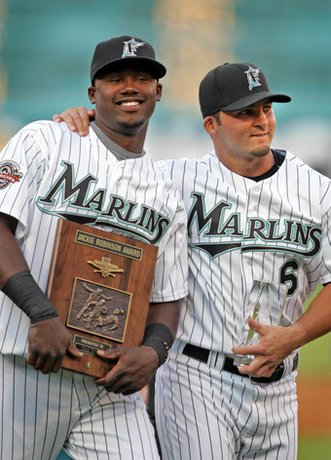 Hanley Ramirez won the 2006 Jackie Robinson award and Dan Uggla won the 2006 Players choice N.L. Rookie of the year 070406palm beach post.jpg