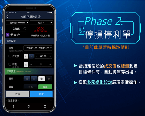 元大投資先生app智能條件單使用說明 停損停利單