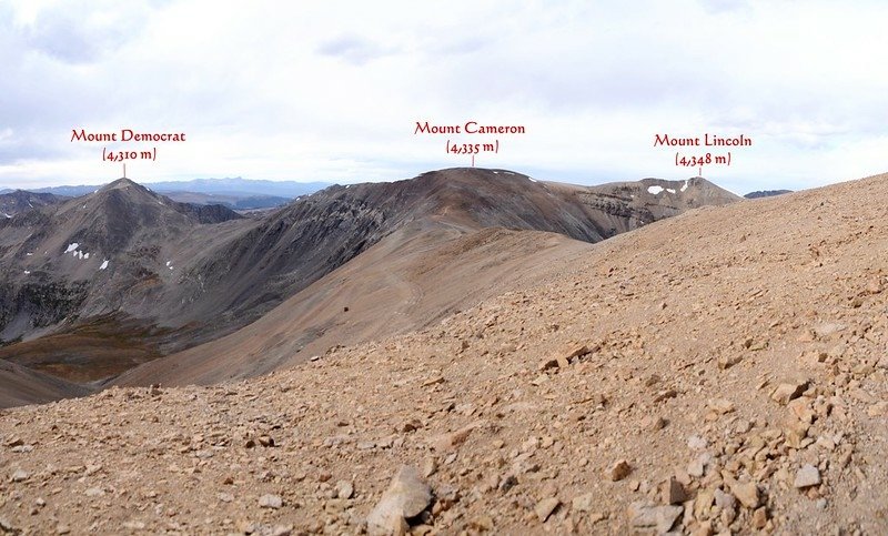 Looking northwest at Mount Democrat、Cameron &amp; Lincoln from Mount Bross_副本