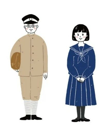 男生穿卡其色衣褲，女生穿水手服與百褶裙到了1906年，這種混