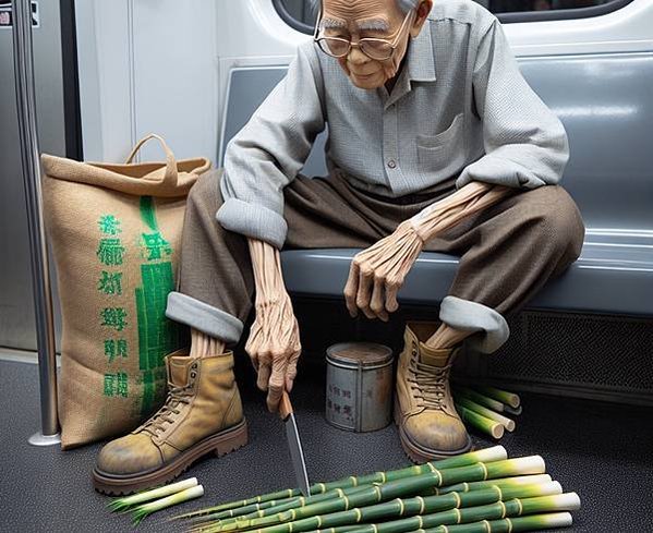 拿出一把菜刀在車廂內削竹筍，因此舉已違反《大眾捷運法》，遭北