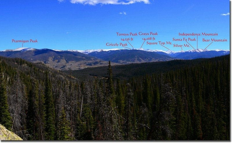 Looking east onto Grays, Torreys, Grizzly Peak et al.from the top of South Willow Fall 1-1