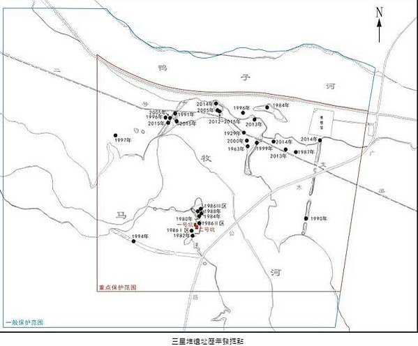 四川廣漢三星堆遺址位於距中國四川省廣漢市-青銅時代文化遺址年