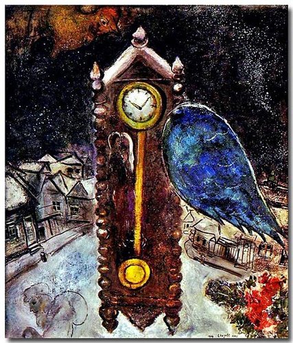 Marc Chagall - La pendule a l&apos;aile bleue (夏卡爾 - 藍翼的時鐘) 1949.jpg