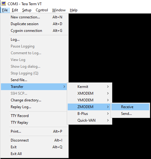 透過 Tera Term MODEM 傳輸資料