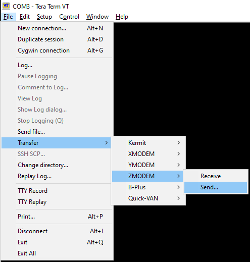 透過 Tera Term MODEM 傳輸資料