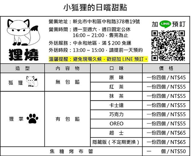 小狐狸的日嚐甜點(狸燒)-新北中和四號公園狐狸雞蛋糕，超萌造