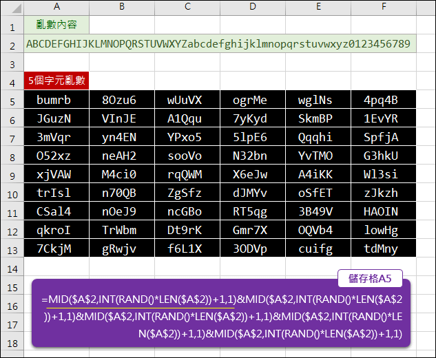 Excel-依指定的字元內容產生固定長度的亂數字串(MID,INT,RAND)