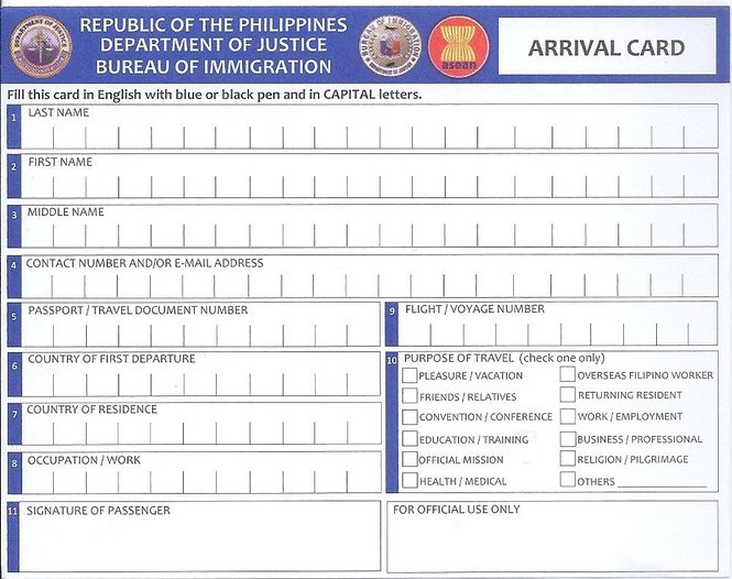 arrival card