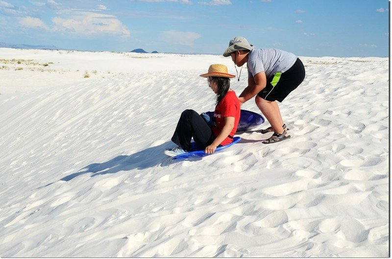 Sledding at White Sands National Monument 3