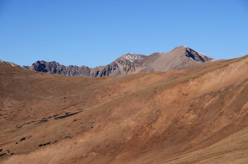 View west onto Pettingell Peak from the saddle between Woods Mountain &amp; Mount Parnassus