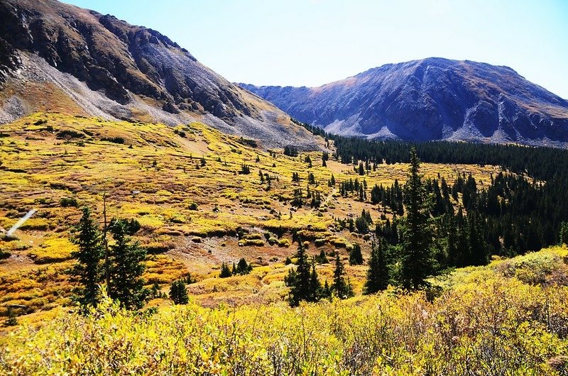 Looking back down the valley below from the trail near 11,483 ft.