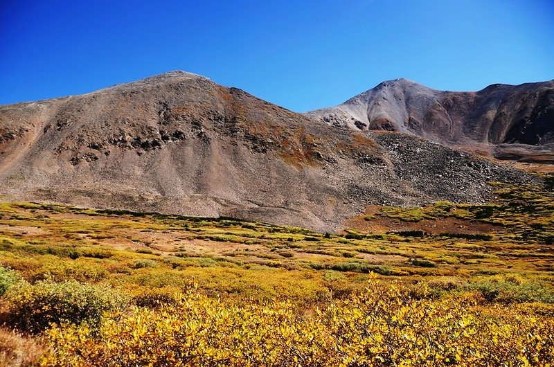 Looking east at Torres (L) &amp; Grays Peaks from Chihuahua Lake Trail near 11,722 ft.