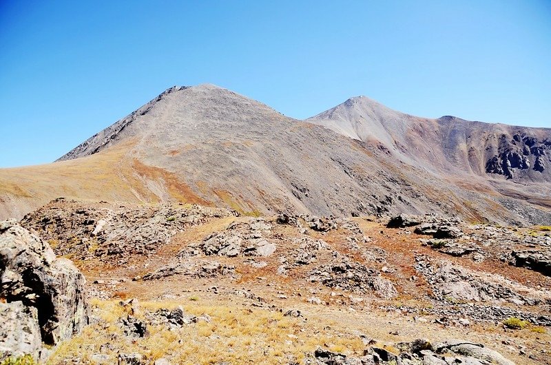 Looking east at Torreys (L) &amp; Grays Peaks from Chihuahua Lake (1)