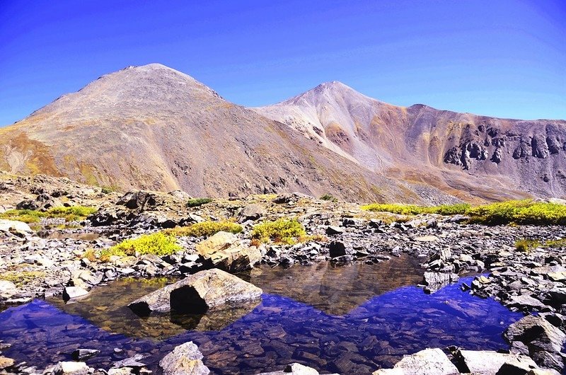 Looking east at Torreys (L) &amp; Grays Peaks from Chihuahua Lake (2)