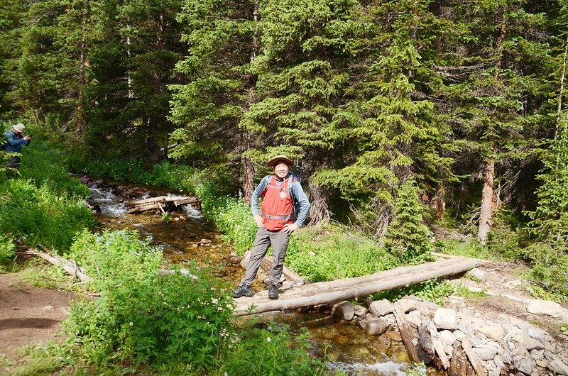 Stream crossing by log bridge