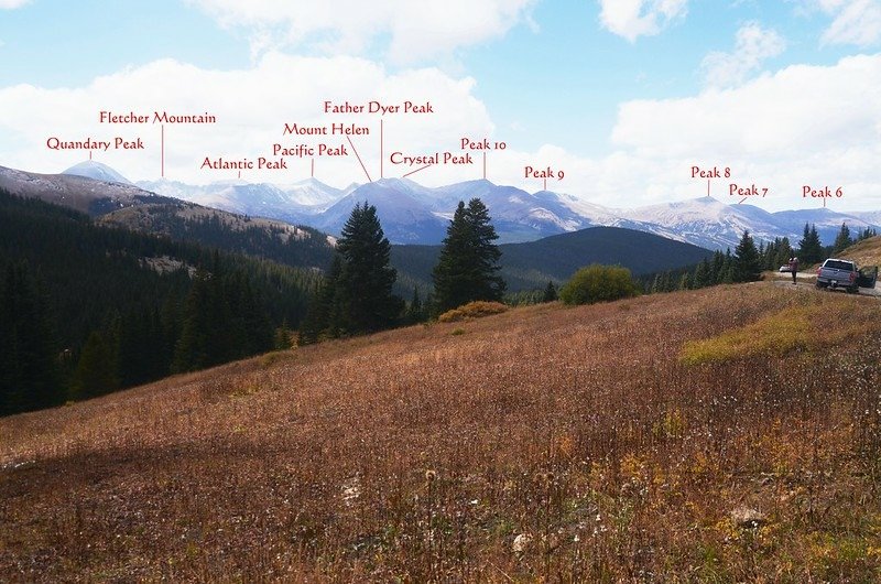 View to northwest at Tenmile Range from near Boreas Pass summit