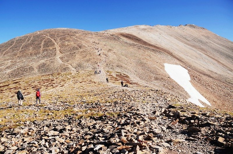 Looking north at Sherman&apos;s southwest ridge from the saddle