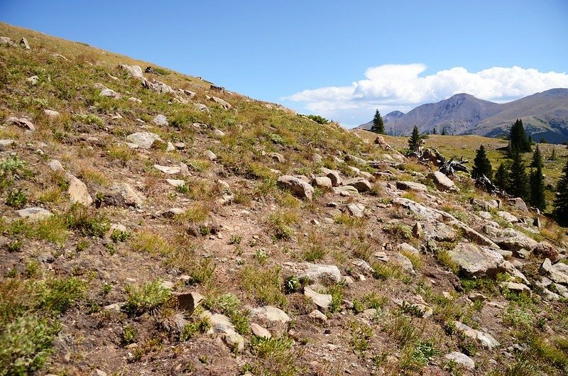 The trail travels through the rocky slope to Broome Hut