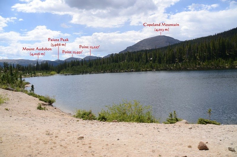 Looking southwest at Copeland Mt. et al. from Sandbeach Lake