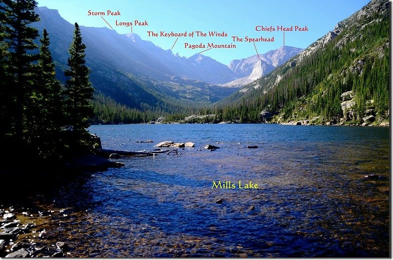 Mills Lake with Longs Peak et al. mountains in thedistance (2)