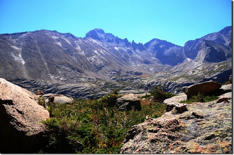 Looking southeast at Longs Peak from Shelf Lake (1)