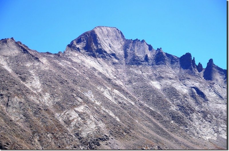 Looking southeast at Longs Peak and the Keyboard of the Winds from Shelf Lake