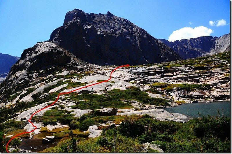 Looking southwest at the route up to Solitude Lake