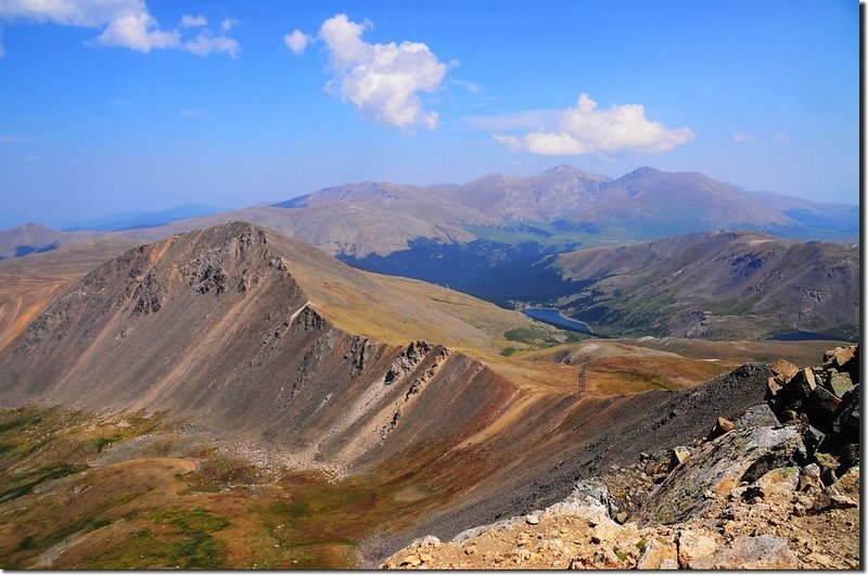 Wilcox from the summit of Argentine, Evans &amp; Bierstadt are in the distance