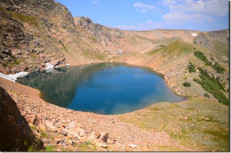 Looking down at South Iceberg Lake from the slope