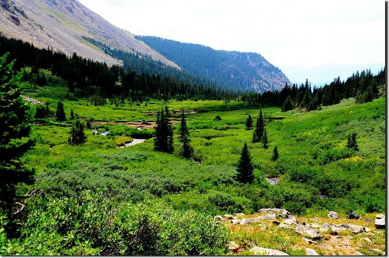 Looking back on Smelter Gulch drainage from the trail near 11,480&apos; 1