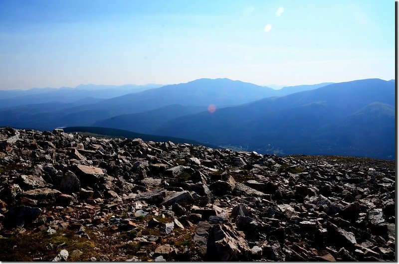 Looking northeast at Bald Mountain from Quandary Peak East Ridge trail near 13,150 ft