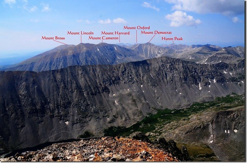 Looking south at The Decalibron from the summit of Quandary Peak 1