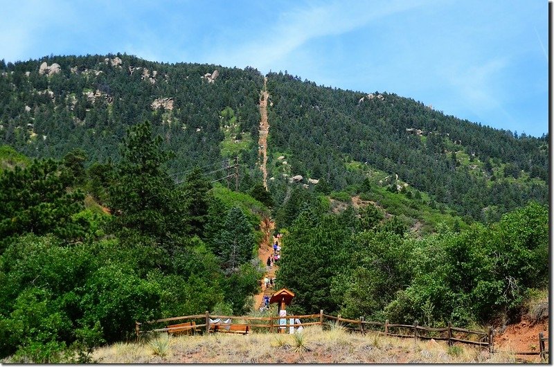 View of the Manitou Springs incline from the trailhead