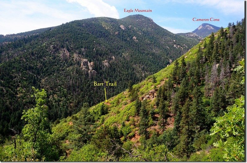 Looking southwest at Barr Trail from The Incline 1-1