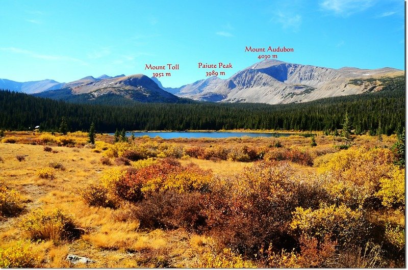 Brainard Lake under Mount Audubon with Mount Toll and Paiute Peak visible 2