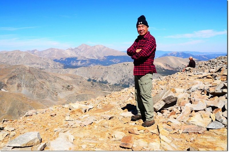 Me on the summit of Mount Audubon, background are Longs Peak &amp; Mount Meeker