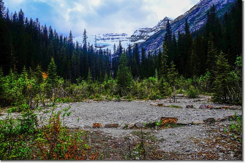 View of Victoria Glacier from the end of Lake Louise